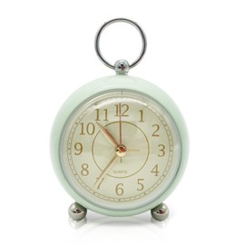 Rohome Vintage Small Alarm Clock with Night Light, Green, Silent Quartz Movement, Non-Ticking, Decorative, for Bedside Table, Desk, Kitchen, Bedroom, Shelf, Nightstand (Green)