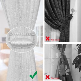 NICEEC 4 Pack Strong Magnetic Curtain Tiebacks Handmade Weave Side Rope Curtain Holdbacks Unique & Elegant Decorative Curtain Drape Tie Backs for Home & Office & Outdoor Window Drapery (White)
