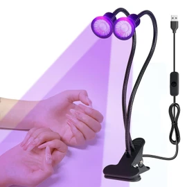 YXO YUXINOU Upgraded 20w 395nm LED Black Fixture with Gooseneck and Clamp for UV Gel Nail UV Curing, Portable Dual Head UV Black Light 5V USB Input (395NM)