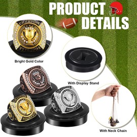 Landical 3 Set/12 Set 1st 2nd 3rd Champion Trophy Rings Championship Ring Bulk with Neck Chain and Display Stand Box Sport Victor Award Gift for Championship Sports Tournament or Champion Winner(3)