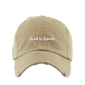 God is Good Vintage Baseball Cap Embroidered Cotton Adjustable Distressed Dad Hat Khaki