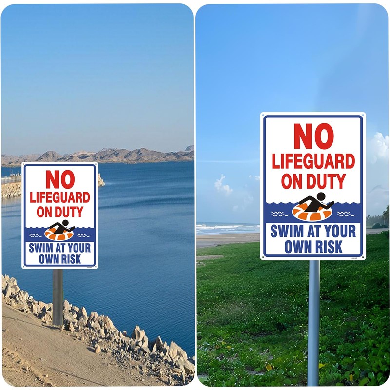 JIAMING No Lifeguard On Duty Signs,2 Pack 14x10 Inch Swim