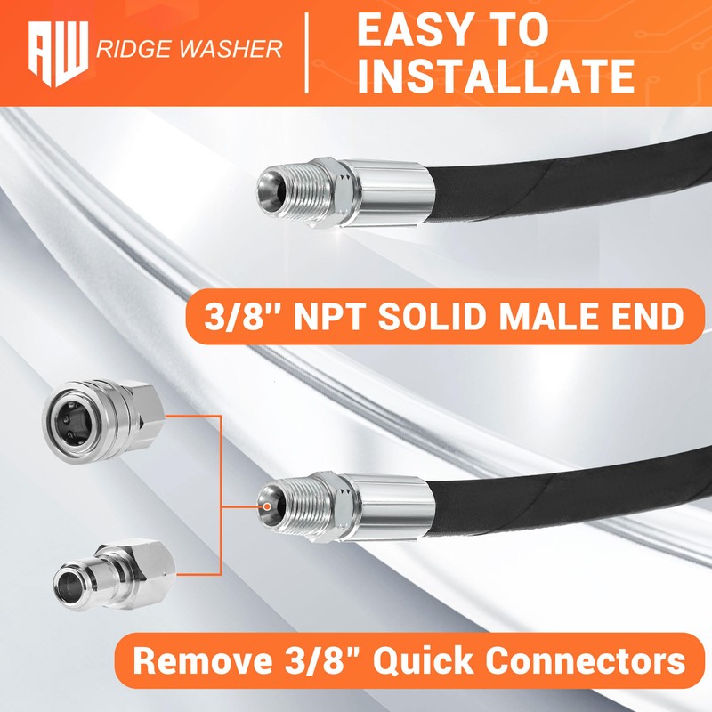 RIDGE WASHER Pressure Washer Whip Hose with Swivel, 3/8", 2