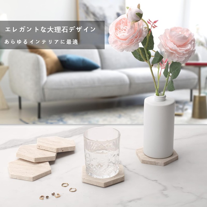 WORHE Marble Coaster Set of 5, Hexagon Drink Coaster Coaster