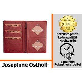 Josephine Osthoff Men's Leather ID Holder, Passport Case, Portrait Format, Women's Large ID Pocket, RFID Protection, Slim Wallet with Note Compartment (942), red