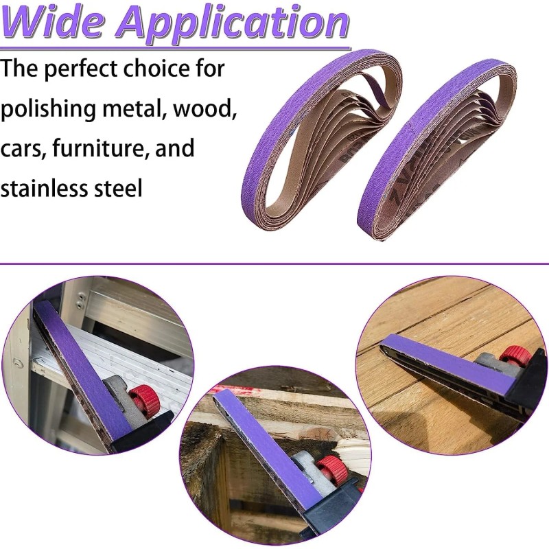 25PCS 3/8X13" Premium High Performance Purple Ceramic Sanding Belts for