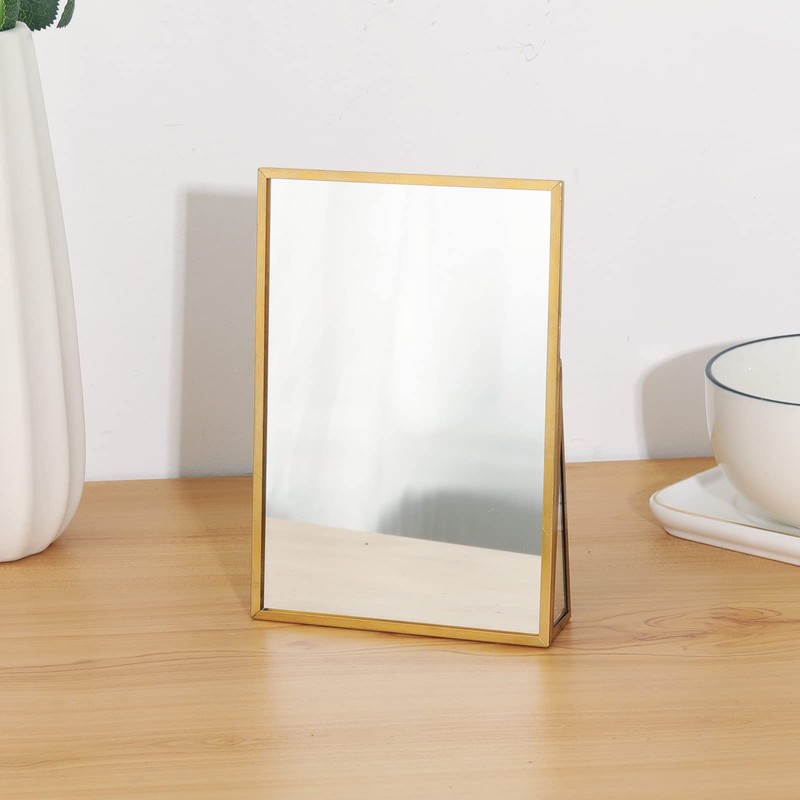 Espejo de maquillaje dorado para computadora, encimera, baño, afeitado, maquillaje,