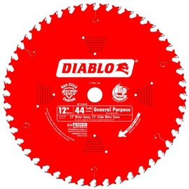 Diablo General Purpose Saw Blade for Wood - 12" Diameter, 44 ATB Teeth, 1" Arbor, .098" Kerf, 15° Hook Angle, .071mm Plate, 5000 Max RPM - D1244X
