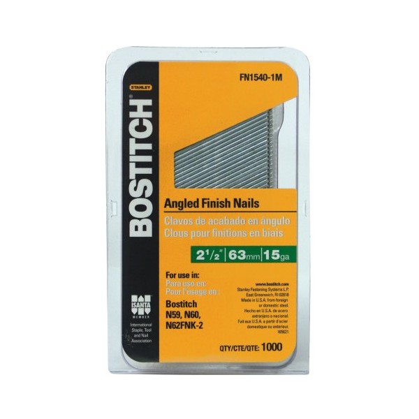 BOSTITCH Finish Nails, FN Style, Angled, 2-1/2-Inch, 15GA, 1000-Pack (FN1540-1M)