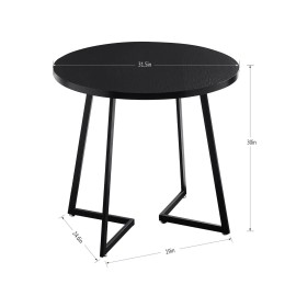Vecelo Modern Round Dining Table Wood Grain Tabletop and Steel Frame for Small Spaces - Black