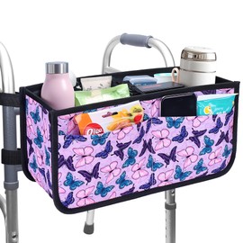 Walker Basket for Folding Walker - Lightweight Storage Bag with Cup Holder, Essential Organizer for Seniors Mobility for Water Bottle, Phone & TV Remote (Purple)