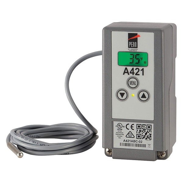 Johnson Controls A421ABC-02C A421 Series Electronic Temperature Control, -40 to 212 Degree F Temperature Range, Single-Pole, Double-Throw