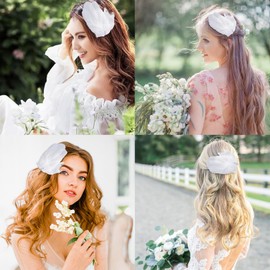 Feather Hair Clips Artificial Swan Ostrich Ballet Style Heart Rhinestone Hair Pins Women Bride Wedding Christmas Party Valentine's Day Dancing Fashion Hair Accessories (White)