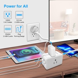 10FT Long Surge Protector Power Strip-with 3 Widely Outlets and 4 USB Ports(2 USB-C Port,PD20W Fast Charging),10 Foot Extension Cord(1250W/10A),Wall Mount for Home Office,900 J,White(2 Pack)