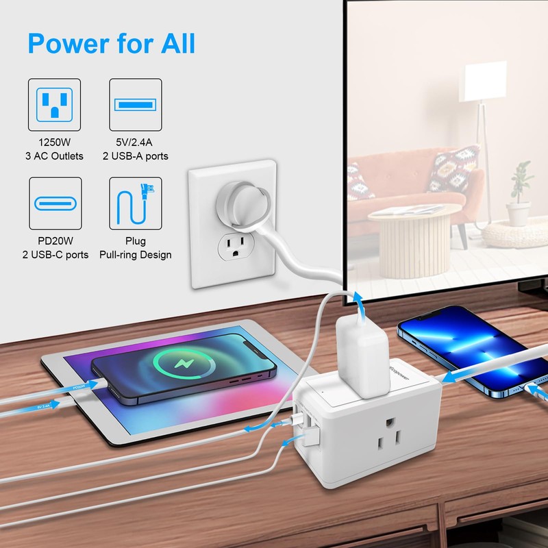 10FT Long Surge Protector Power Strip-with 3 Widely Outlets and