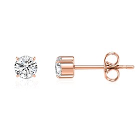AROWRO 1 Pair Implant Grade Titanium Stud Earrings Set Hypoallergenic 4mm Cubic Zirconia Rose Gold Earrings for Women Girls for Men for Sensitive Ear