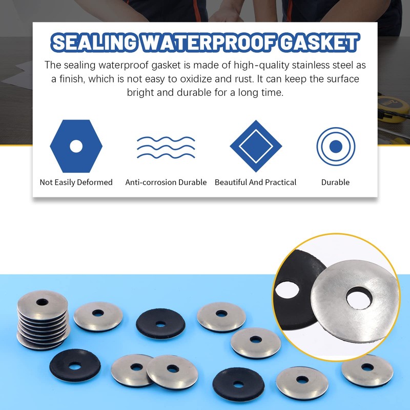 Glarks 120Pcs M5.5x25 Stainless Steel Neoprene Backed EPDM Bonded Sealing
