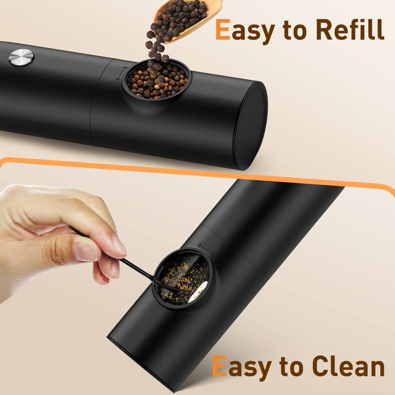 Electric Salt and Pepper Grinder Set, Rechargeable Automatic Pepper Mill