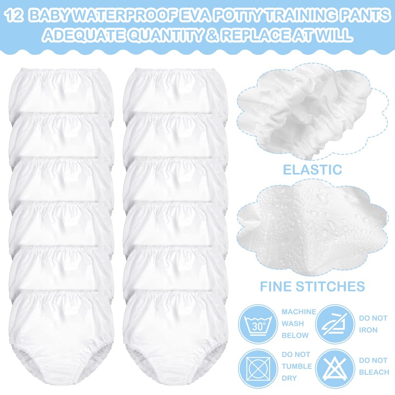 Funtery 12 Packs Waterproof Plastic Pants for Toddlers Reusable Diaper