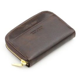 ABIES L.P. Made in Japan Vintage Waxed Leather Genuine Leather Round Zippered Coin Purse, dark brown