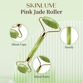 SkinLume Jade Roller Gua Sha Facial Tool - for Face Neck Eye Jawline, Reduce Puffiness and Tension, Gift Set for Men Woman 100% Natural Jade Stone (Green)