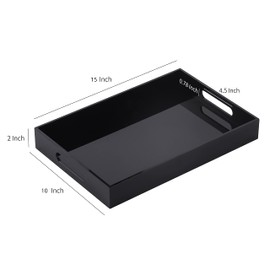 MUKEEN Black Oversize Acrylic Serving Tray with Handles 19x19 Inch -Spill Proof- Decorative Trays Countertop Organizer for Ottoman,Nightstand, Sidetable, Butler (19x19 Inch, Black)