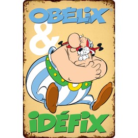 LUCKYLINDE - Retro Tin Sign, Asterix and Obelix, French Cult Comic Series, Decorative Sign, 20 x 30 cm (Obelix & Idefix (Sitting))