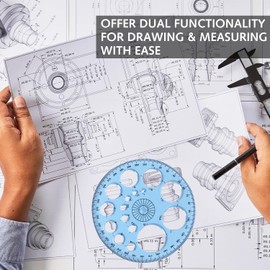Circle Stencil Template Drawing Stencil Plastic Templates Measuring Round Hole Ruler Tool Multi Function Circle Stencils for Painting for Studying Designing Office, Blue