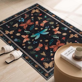 2x3 Washable Rug,Small Door Mat Floral Entryway Rug, Boho Front Door Mat, Non Slip Area Rugs, Low Pile Throw Accent Carpet for Indoor Entrance, Bathroom and Kitchen(Black 2x3ft)