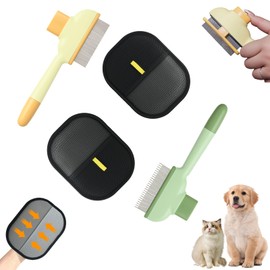 4-in-1 Deshedding & Hair Removal Tools for Cats & Dogs, including 2pcs Flea Combs with Long & Short Stainless Steel Teeth, 2Pcs Reusable Electrostatic Gloves Pet Hair Removal