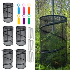 QUDUNDUN Pop Up Plant Covers 6 Pack - Instant Garden Protection with 12 Pins & 6 Labels | Insect Bird for Vegetables Flowers Seedlings | Reusable Easy Setup (Black)