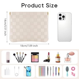 Sightor 2 piezas bolsa cosmética de bolsillo para cartera, bolsa de maquillaje a cuadros portátil de cuero cosmética para mujeres, monedero organizado
