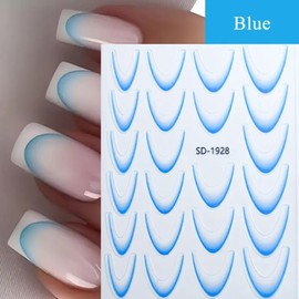 6 Sheets French Tip Nail Stickers Colorful Gradient French 3D Self-Adhesive Nail Decals Rainbow Colors Curved Lines Acrylic Nail Art Stickers for Nail Art Women Girls Nail Art Decorations Supplies