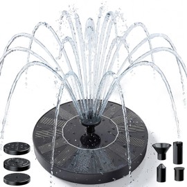AMZtime Solar Fountain for Bird Bath, 1.4W Solar Fountain Pump 6 Nozzles, 2026 New Free Standing Solar Powered Water Pump for Outdoor, Garden, Fish Tank, Pond and Pool