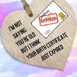 Light Wooden Heart Sign Plaque - Just Expired - Hanging Wood Signs Plaques, Birthday Funny Gifts Her Him Girlfriend Boyfriend Mum Dad Friend Colleague Sister Auntie Present