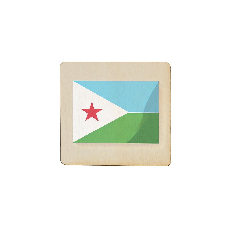 Wooden Fridge Magnet - Djibouti Flag Design with Star and