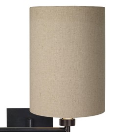 Franklin Iron Works Modern Swing Arm Wall Lamp with Cord Espresso Plug-in Light Fixture Dimmable Tan Cotton Blend Cylinder Shade for Bedroom Bedside House Reading Living Room Home Hallway Dining