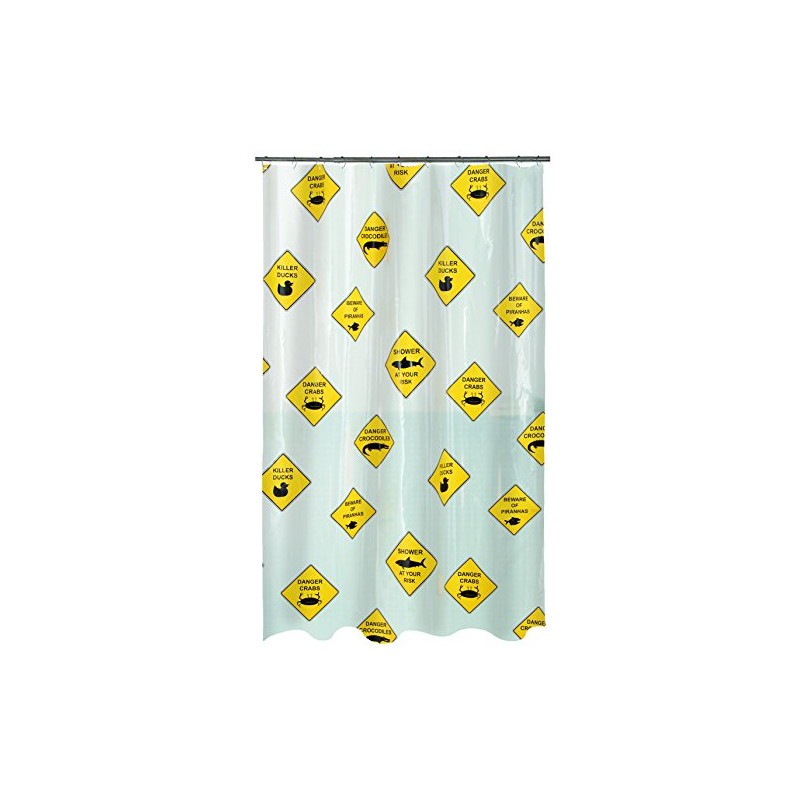 Spirella Anti-Mould Shower Curtain "Danger" Anti-Bacterial, Washable, Waterproof PEVA 180
