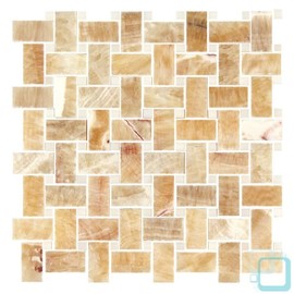 Honey Onyx - Thassos White Marble Polished Premium Basketweave Mosaic Tile