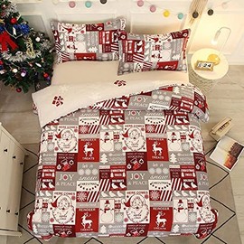 eBoutik - Christmas 2023 Double Bed Duvet Cover Set- Festive Design with Soft Brushed Microfibre - Matching Pillow & Quilt Cover (Christmas Squares)