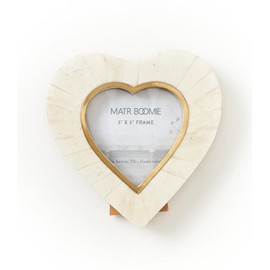 Matr Boomie Hand Carved Bone Tile Picture Photo Frame (Ivory Color with Brass Accents), Wall, Desk Display, Wedding, Bridal Gift for Her (Ivory Color with Brass Accents, 3X3 Heart Frame)