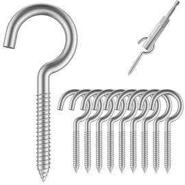 ZOPJUMA Pack of 10 Screw Hooks, Stainless Steel, Ceiling Hooks, Hook Screw, Hooks for Screwing in, Screw-in Hooks, Robust Cup Hooks, for Hanging Kitchen Cabinets Made of Wood, 20 x 50 mm