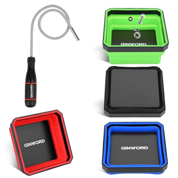 GINWORD 4Pcs Foldable Magnetic Partsn Trays Set with 3LBS Magnetic