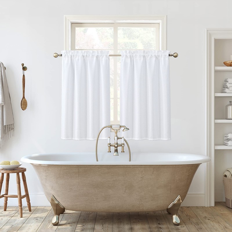 Home Queen White Water Resistant Bathroom Window Curtains,36WX45L Inch |