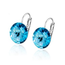 XUPING - arete redondos de vidrio azul para mujer, hipoalergénicos, de vidrio austriaco, para regalo de fiesta, cobre chapado en oro, cristal