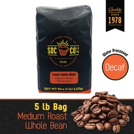 San Diego Coffee DECAF French Vanilla, Medium Roast, Whole Bean Coffee, 5-Pound Bag Café en grano tostado descafeinado