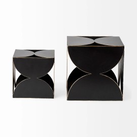 Homeroots 8" Contemporary Black Metal Geo Cube Sculpture