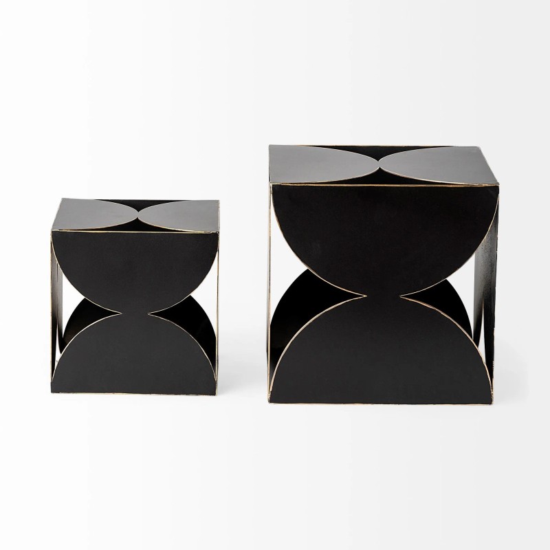 Homeroots 8" Contemporary Black Metal Geo Cube Sculpture