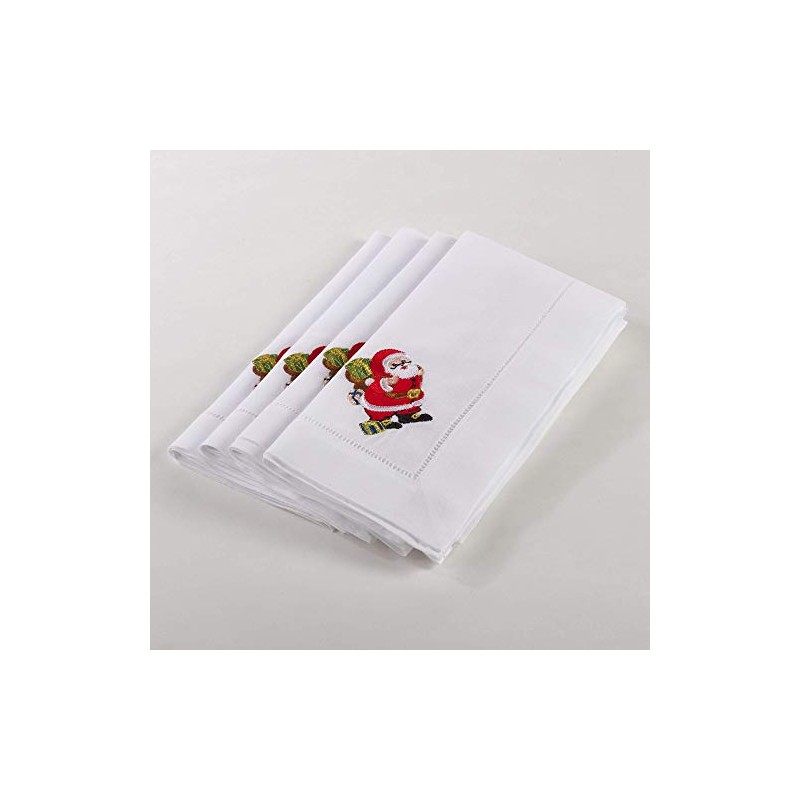 Saro LifeStyle XM221.W20S Hemstitched Santa Napkin, White, 20" (Set of