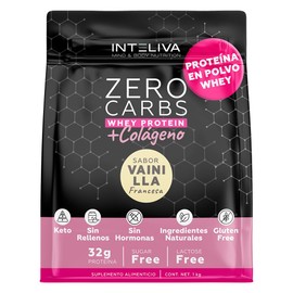 Inteliva proteina en polvo Zero Carbs Colágeno en polvo y colageno hidrolizado puro.proteina sin carbohidratos sin lactosa sin azúcar, 32gr de proteína y 2gr de colágeno porción, sabor Vainilla